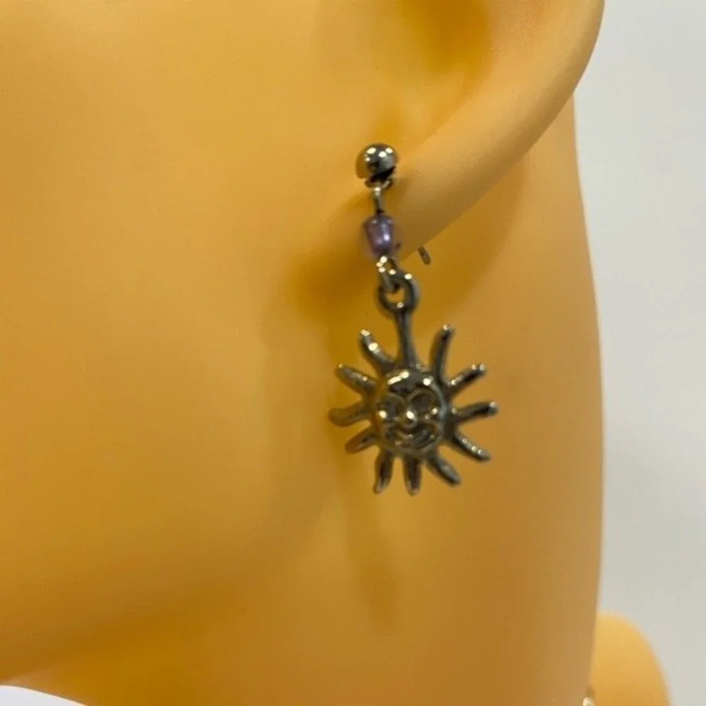 Necklace & Earrings set! Blue, clear & silver beads with silver Sun earrings.